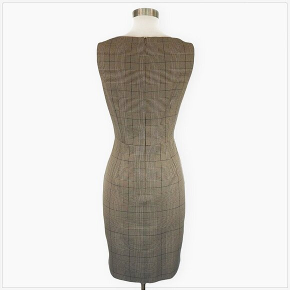 Chetta B Tan Black Plaid Draped Cowl Neckline Sleeveless Sheath Dress Size 6 - Picture 3 of 4